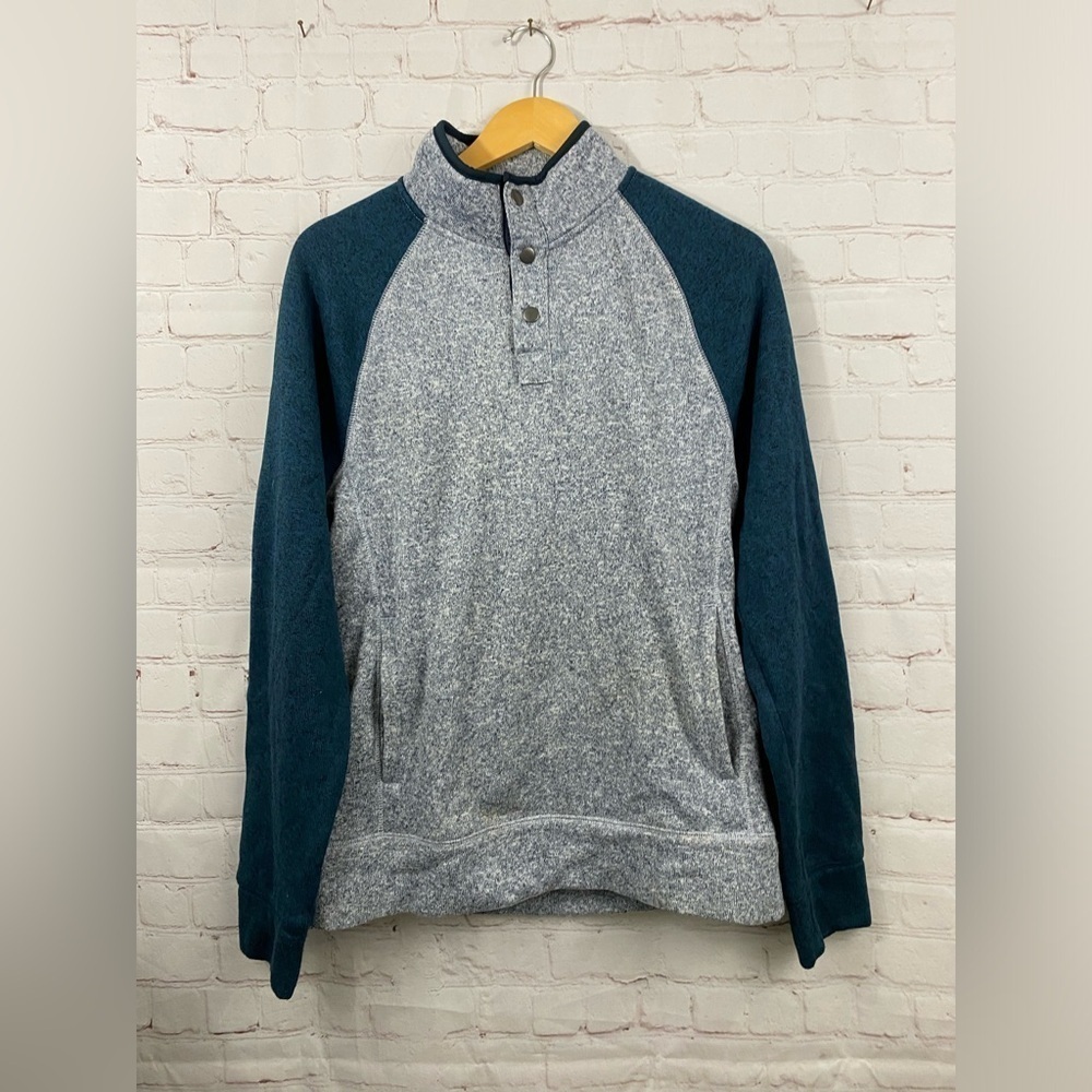 Sonoma Sweatshirt Mens Size Medium Gray Blue Mock Neck Long Sleeve Polyester
